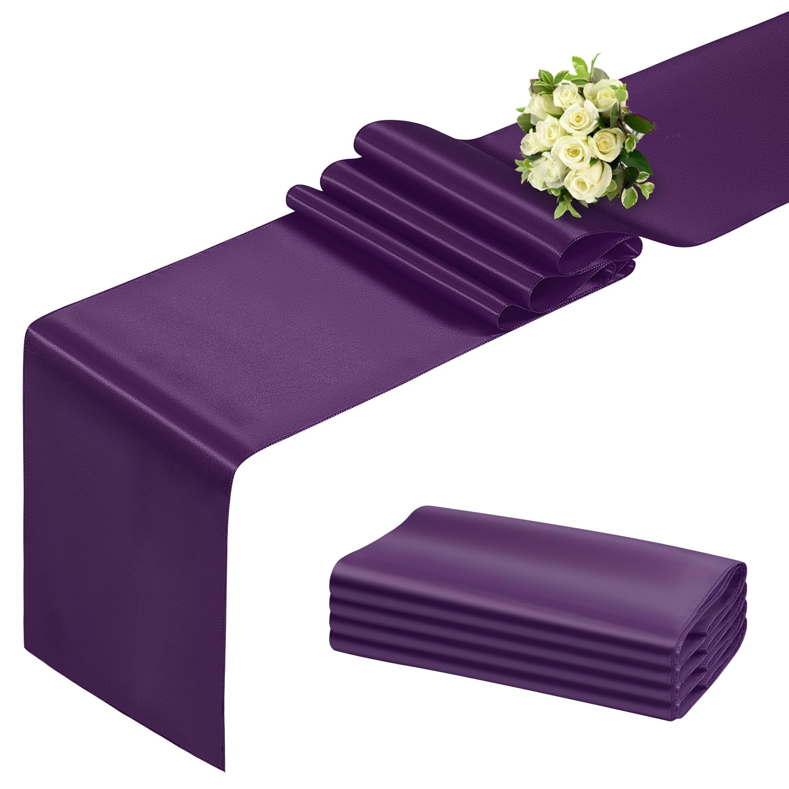 Photo 1 of BDDC Purple Table Runner 12x108 Inch - 4 Pack Satin Table Runners, Smooth Table Runner for Party Wedding Banquets Birthday