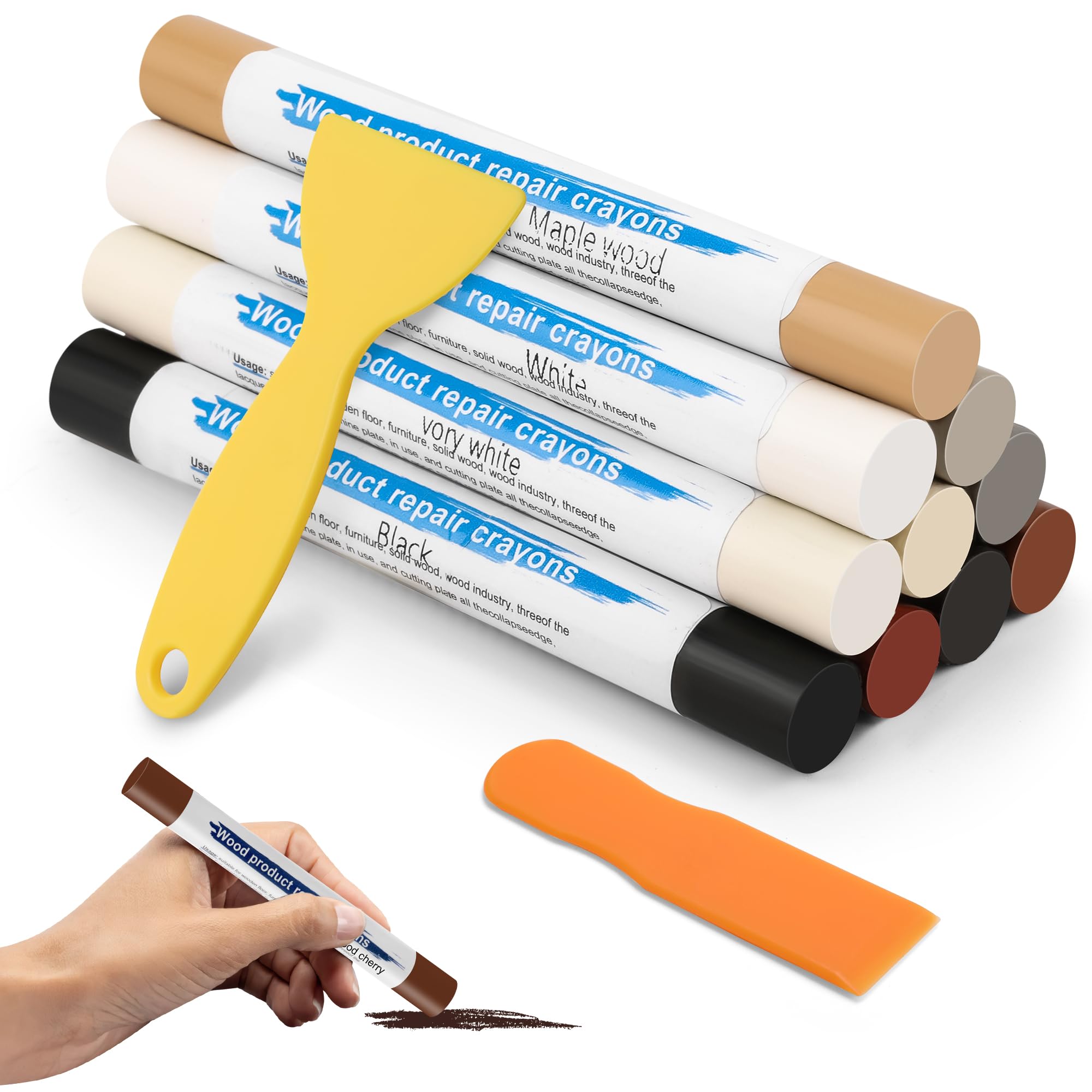 Photo 1 of 10 Colos Wood Filler Sticks with 2 Scrapers, Windspeed Wood Filler Putty Wax Crayons Furniture Repair Kit Putty Stick for Baseboard Cabinets Furniture Floors
