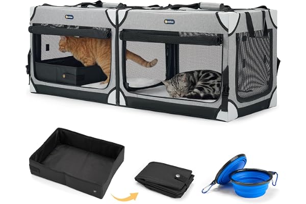 Veehoo Separable Double Cat Carrier for 2 Cats, 2-in-1 Foldable Pet Travel Carrier for 2 Small Dogs, Portable Soft Cat Crate