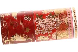 MINAOLULUS Lot de 5 rouleaux de ruban adhésif Washi décoratif de style chinois avec motif grue dorée pour loisirs créatifs Ro