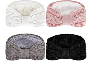 Whaline 4 Pack Twisted Knit Headbands Winter Knotted Head Wraps Fuzzy Lined Headband Thick Crochet Turban Ear Warmer Elastic Hair Band Accessories for Women (White, Pink, Black, Grey)