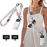 Icycay Phone Lanyard Crossbody, Peony Flower Cell Phone Strap for Around The Neck Adjustable, Anti Theft Cute Lanyard for iPhone Case ID Holder Keys Accessories Travel Essential