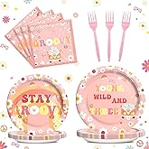 Hombae Young Wild and Three Party Supplies Tableware Set, Young Wild and Three Party Decorations, 3rd Birthday Decorations Girl, Hippie Boho Theme Plates Napkins Forks Serves for 24 Guests