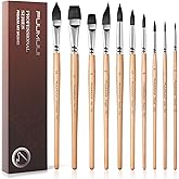 Watercolor Brush Set, Fuumuui 10pcs Professional Synthetic Squirrel Paint Brushes for Artists - Flat, Round Pointed, Dagger, Cats Tongue Oval Wash