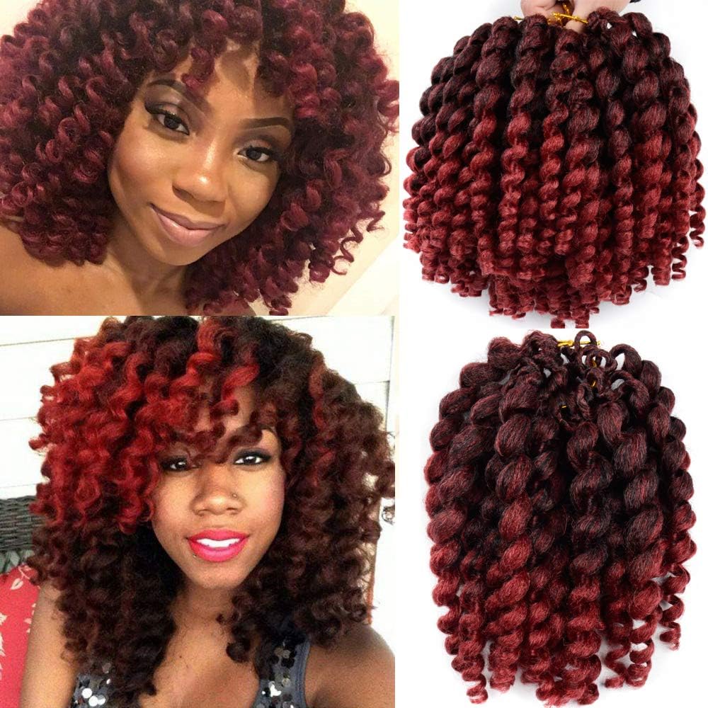 Jamaican Bounce Crochet Hair 8Inch Crochet Braids 6packs Synthetic Braiding Curly Crochet Twist Hair Extensions Ombre Burgandy Hair