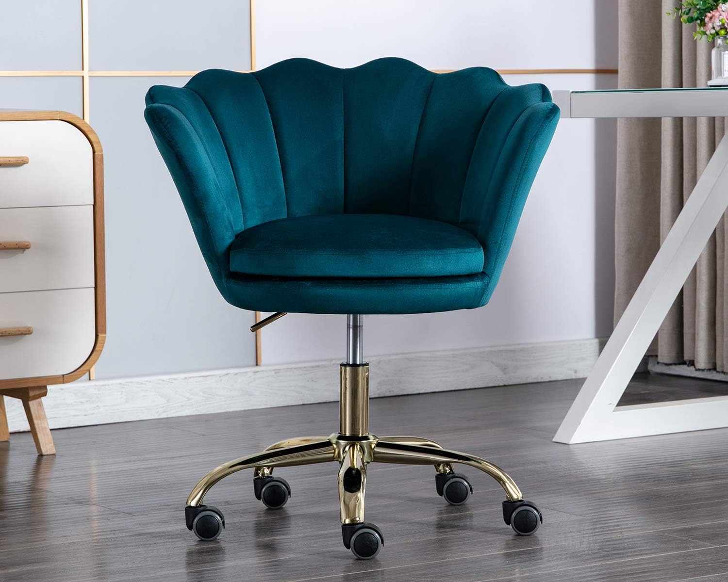 Amazon Com Chairus Home Office Desk Chair 360 Swivel Velvet Desk Chair With Golden Base Cute Makeup Chair For Girls Teens Height Adjustable Dark Teal Kitchen Dining