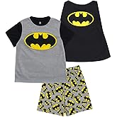 DC Comics Justice League Cosplay Pajama Shirt, Shorts & Detachable Cape 3 Piece Sleep Set Toddler to Big Kid (2T - 10-12)