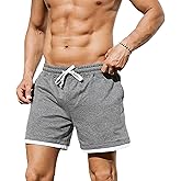 Waghaw Men Cotton 5.5 Inch Sweat Shorts Elastic Waist Casual Workout with Pockets