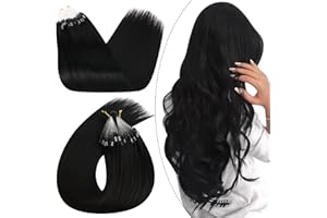 Ugeat Microlink Hair Extensions Black Hair Extensions Real Human Hair Micro Loop Human Hair Extensions Jet Black Microbead Extensions Natural Straight Hair #1 18 Inch 1g/s 50s
