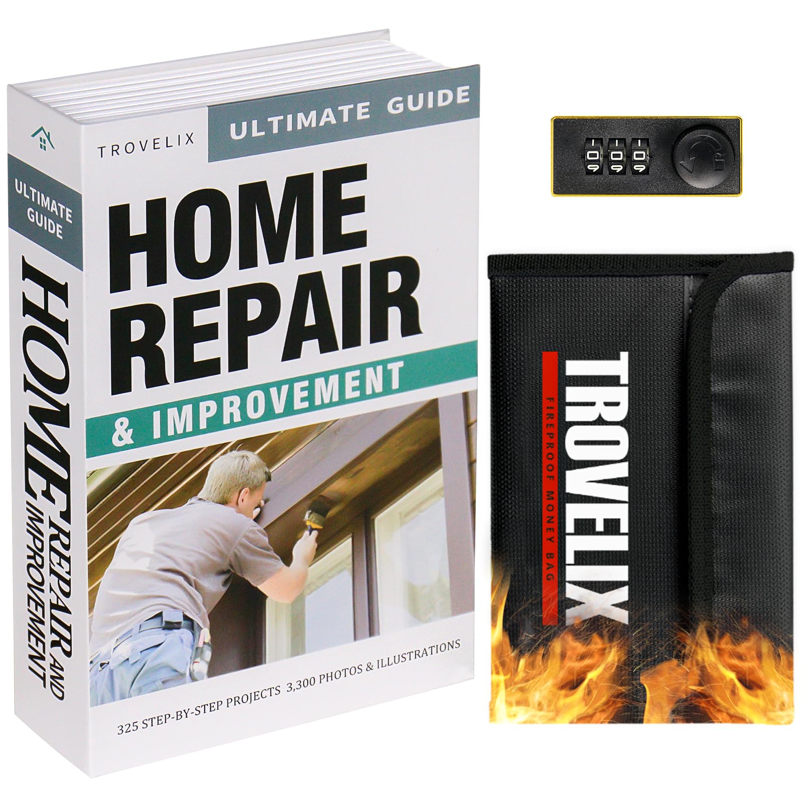 Sekam Book Safe with Combination Lock, Hidden Safe (24 x 15 x 5.5 cm) with Fireproof Bag, Secret Diversion Safe, Hollow Book Box Hidden Storage, Money Safe Box for Cash (Home Repair)