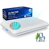 Thin Flat Memory Foam Pillow, Slim Bed Pillow for Stomach &amp; Back Sleepers | Low Profile Pillow for Neck Alignment, Dual-Sided Cooling Washable Cover, Soft Yet Supportive Comforts, Standard Size