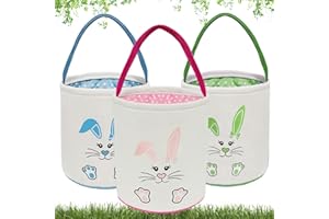 HZXOAXO 3 Pack Easter Bunny Basket for Kids Empty, Easter Egg Hunt Collapsible Easter Basket Bulk,Candy Gifts Carry Canvas Bucket, Rabbit Ears Design Jute Tote Easter Bags with Handles for Boy and Girl