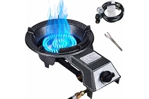 Single Propane Burner Automatic Ignition Cast Iron Burner with 5 FT Hose Adapter 18000 BTU Gas Stove Great for Outdoor Cookin
