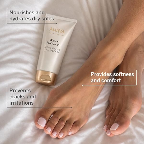 AHAVA DEAD SEA WATER MINERAL FOOT CREAM – NOURISHES & HYDRATES DRY SOLES, PREVENTS CRACKS & IRRITATIONS, WITH WITCH HAZEL LEAF, OSMOTER BLEND, JOJOBA, AVOCADO, SWEET ALMOND & WHEAT GERM OIL, 3.4 FL.OZ