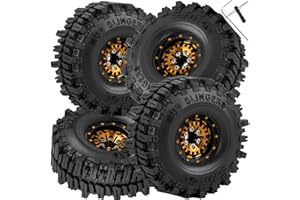 hopsupRC 1.0 RC Wheels RC Truck Tires for 1/18 1/24 TRX4M,SCX24,FCX24 RC Crawler,Alloy 1.0‘’ Beadlock RC Truck Tires RC Wheels (4pcs Gold)