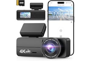 PENEMAY Dash Cam 4K Front Dash Camera for Cars with 32GB Card, WiFi Dashcam with App Control, 2160P Night Vision Mini Car Camera, WiFi Dash Cam with 24H Parking Mode, Accident Lock, Loop Recording