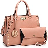 Dasein Women Medium Satchel Handbag Work Tote Shoulder Bag Top Handle Purse with Matching Clutch 2pcs Set