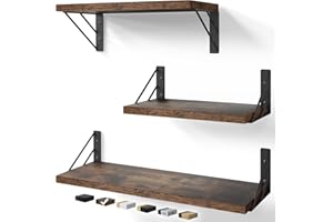 BAYKA Wall Shelves for Bedroom Decor, Floating Wall Shelves for Living Room Kitchen Storage, Wall Mounted Rustic Wood Floating Shelves for Kids Books,Corner Shelves for Bathroom(Set of 3)