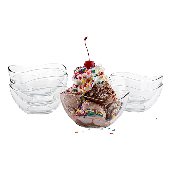 DESSERT BOWLS – SET OF 6 SMALL GLASS ICE CREAM BOWLS, 10 OZ EACH – MICROWAVE & DISHWASHER SAFE