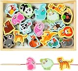 Vicloon Wooden Magnetic Fishing Bead Toy 19pc Montessori Kids 3+ view 1