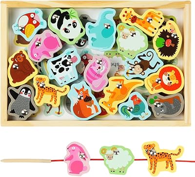 Vicloon Wooden Magnetic Fishing Bead Toy 19pc Montessori Kids 3+