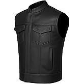 Jackets 4 Bikes Men’s SOA Motorcycle Vest – Premium Buffalo Leather, Multiple Pockets Club Style Biker Vest - All Seasons