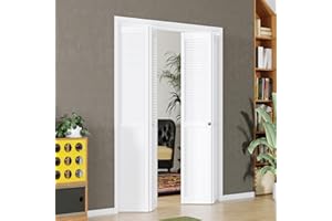 BARNER HOME Half Louvered Bi-Fold Door, Fits 48" x 80" Standdard Openings, White Folding Closet Door with Hardware Kit, Ventilated Top MDF 4 Panels, Ideal for Laundry, Bedroom, or Pantry