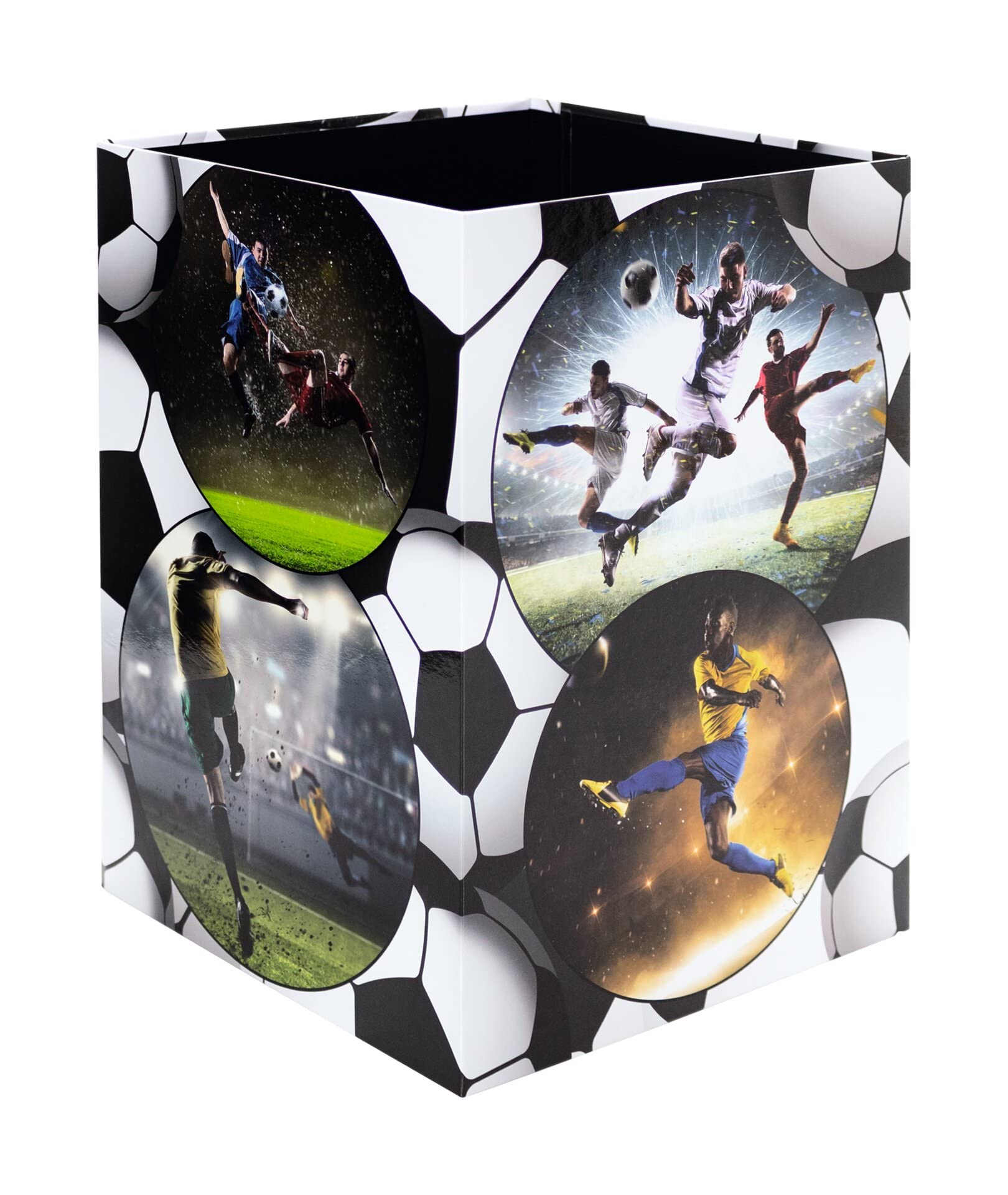 HERMA 19739 Football Design Waste Paper Bin 15 Litres Foldable Sturdy Cardboard Slim Bin for Girls & Boys Rectangular Waste Bin for Children's Room, Bedroom, Study, Office