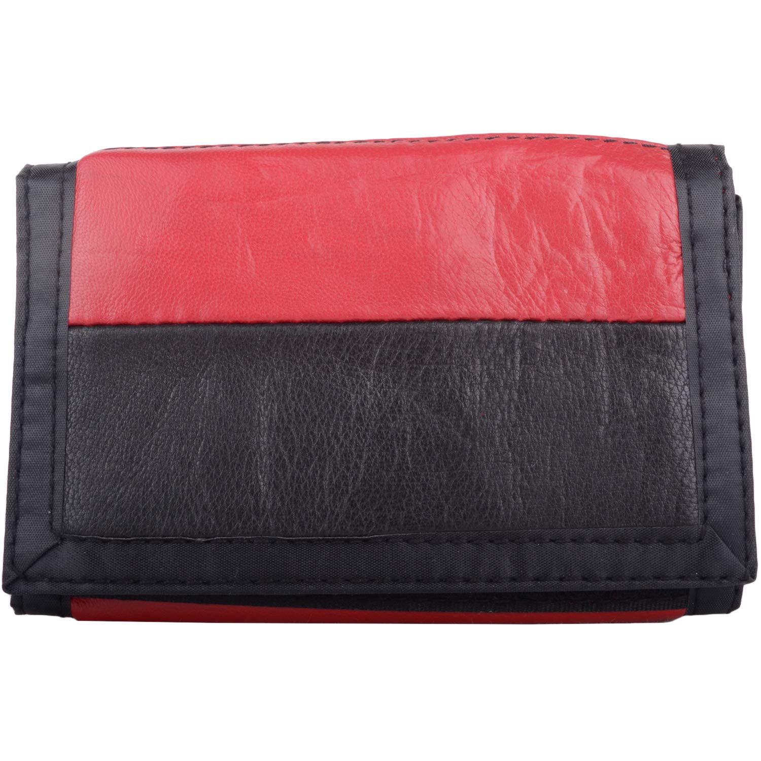 Mens/Boys Tri-Fold Leather Wallet/Coin/Money Holder - Red/Black