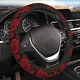 Red Rose Flower Aesthetic Steering Wheel Cover for Women Men Girls Car Accessories Decor Anti-Slip Neoprene Auto Steering Wheel Covers Protector Universal 15 Inch