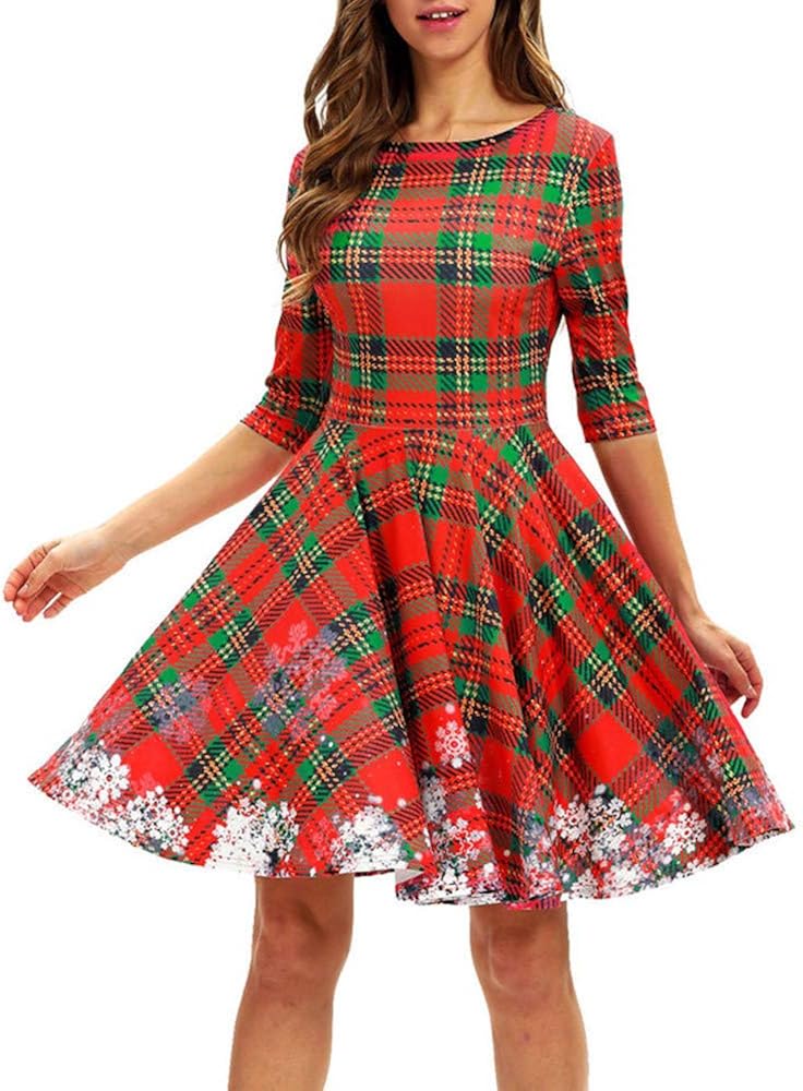 Weihnachtskleid Damen Knielang - Festliches Kleid Mit Weihnachtsmotiven Langarm