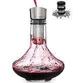 Gusto Nostro Crystal Wine Decanter with Aerator Pourer - Premium Hand-blown Lead-free Glass Wine Decanter Set for Red Wines - Carafe with Lid Filter for Smooth Pouring - Stainless Steel Spout Included