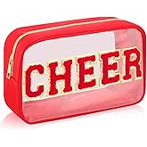 Abbylike Cheer Clear Makeup Letter Bag Cosmetic Zipper Cheers Pouch Chenille Patch Cheerleader Gifts Preppy Cheer Nylon Handmade Toiletry Bags for Women Girls Gifts (1, Red)