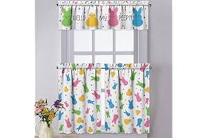 Xsinufn Easter Kitchen Curtains Valances 3 Piece Set,Spring Bunny Chick Hello My Peeps Rod Pocket Short Kitchen Tier Curtain Over Sink Window,Cute Farmhouse Cafe Curtains for Holiday Decor 36 Inch