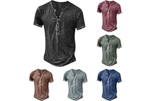 CAITS Men's Distressed Henley Shirts Button Up V-Neck T-Shirts Short Sleeve Tops Comfy Tees Summer Casual Pullover Vintage Blouse