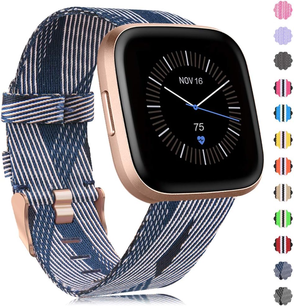 Unodrm Compatible for Fitbit Versa/versa 2/Versa Lite/Versa Se Strap Woven for Women Men, Band Nylon Adjustable Replacement Wristband Compatible for Fitbit Versa Smartwatch