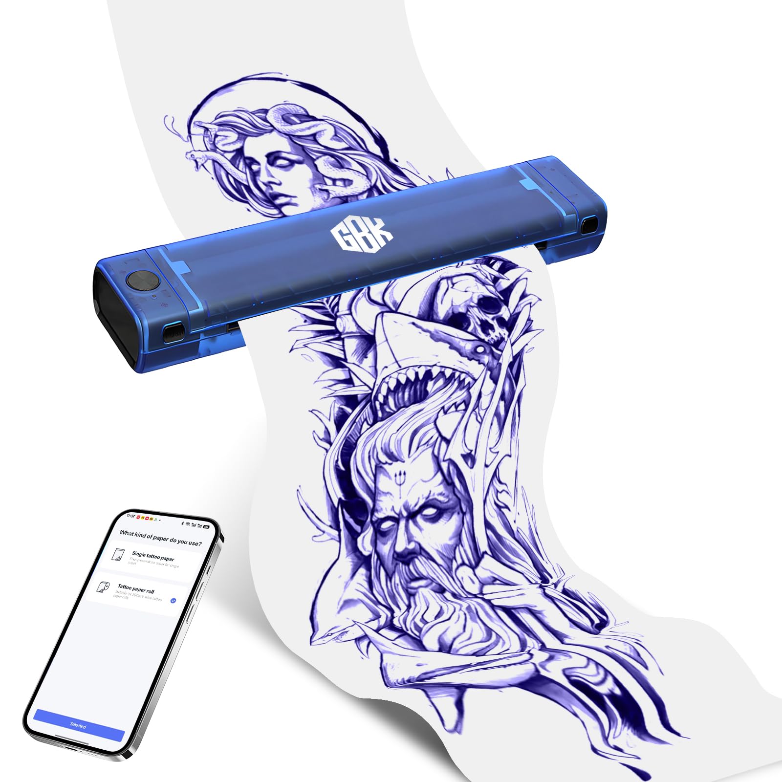 Photo 1 of GBK Tattoo Stencil Printer Long Prints Thermal Transfer with 10pcs Transfer Papers Wireless Bluetooth Compatible with Pad & Smartphone for Tattoo Artists & Beginners (Tattoo printer)