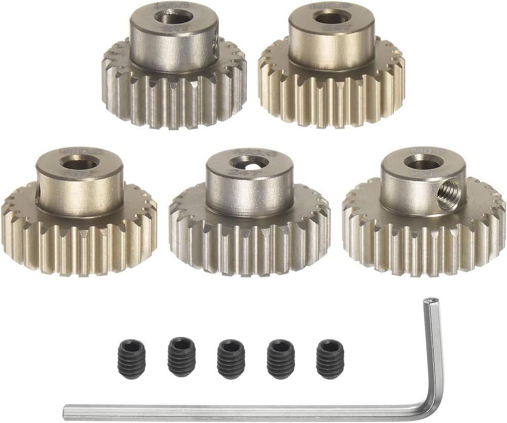 sourcing map M0.6 Pinion Gear Set 3.175mm 1/8" Shaft 21-25T Aluminum Alloy RC