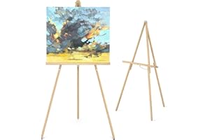 SUNYESYOON Wood Art Portable Easel Stand - Tripod Display Artist Wooden Easel - 63" Adjustable Floor Poster Stand for Wedding, Arts, Painting, Display Show - Natural