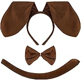 KICOSY Brown Dog Costume for Women Adult Puppy Dog Ears Headband and Tail Bowtie Halloween Dachshund Costume Adult Animal Cosplay Dress Kit Accessories