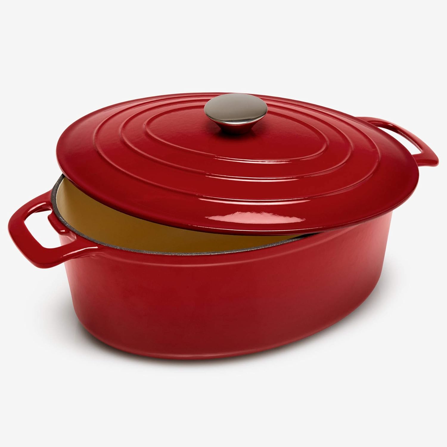 BrylaneHome 6-Lt. Cast Iron Enameled Oval Casserole, Red