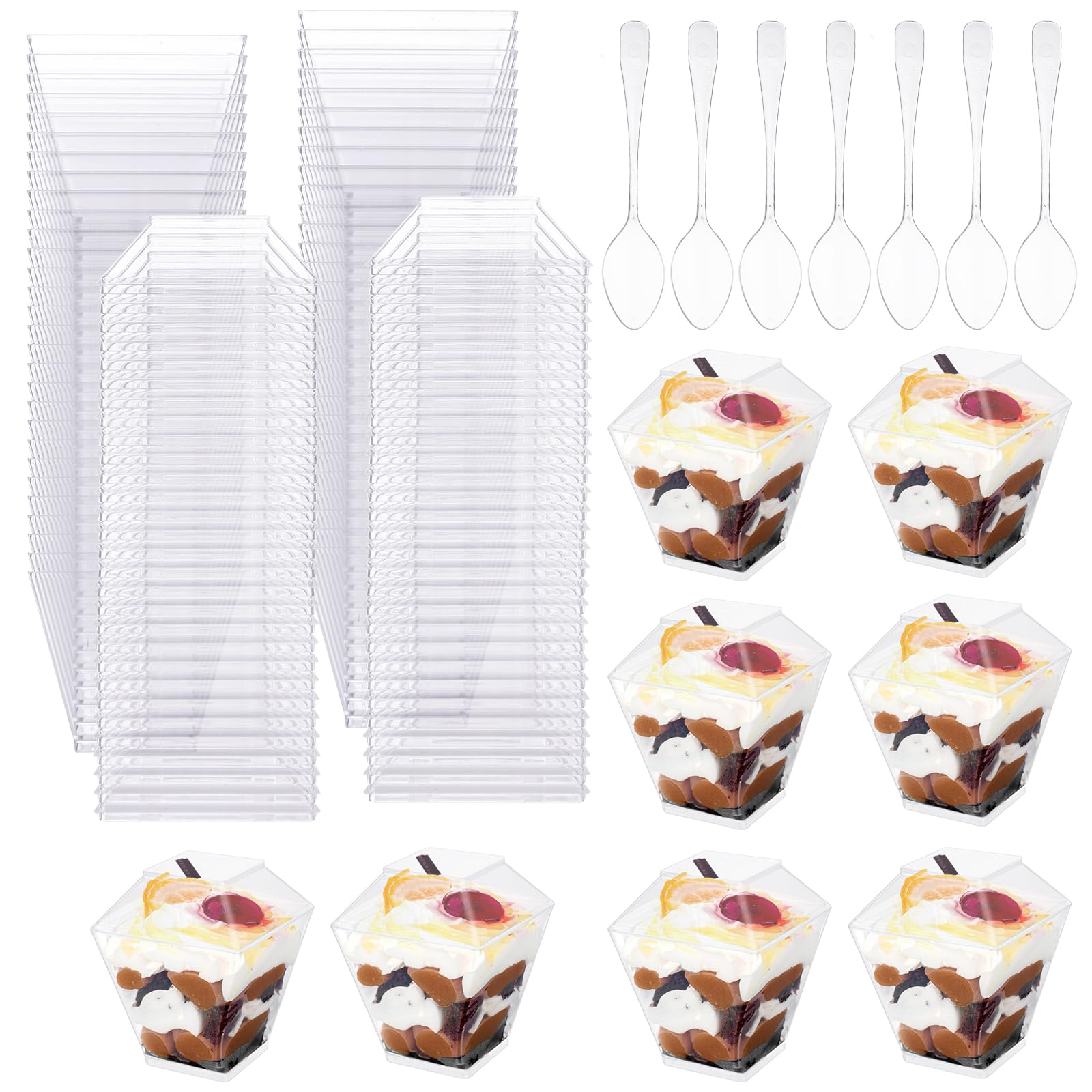 Photo 1 of **MISSING PARTS**
ACXFOND 100 Pack 2oz Mini Dessert Cups with Spoons and Lids, Plastic Clear Parfait Cups with Lids, Reusable Serving Bowl Shooter Cups for Party Pudding Fruit and Ice Cream Appetizer