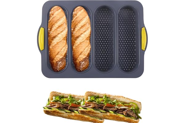 atrccs Silicone Loaf Pan, 4-Cavity Nonstick & Heat Resistant Baguette Bread Pan, Bread Mold for Baking, French Bread Baking P