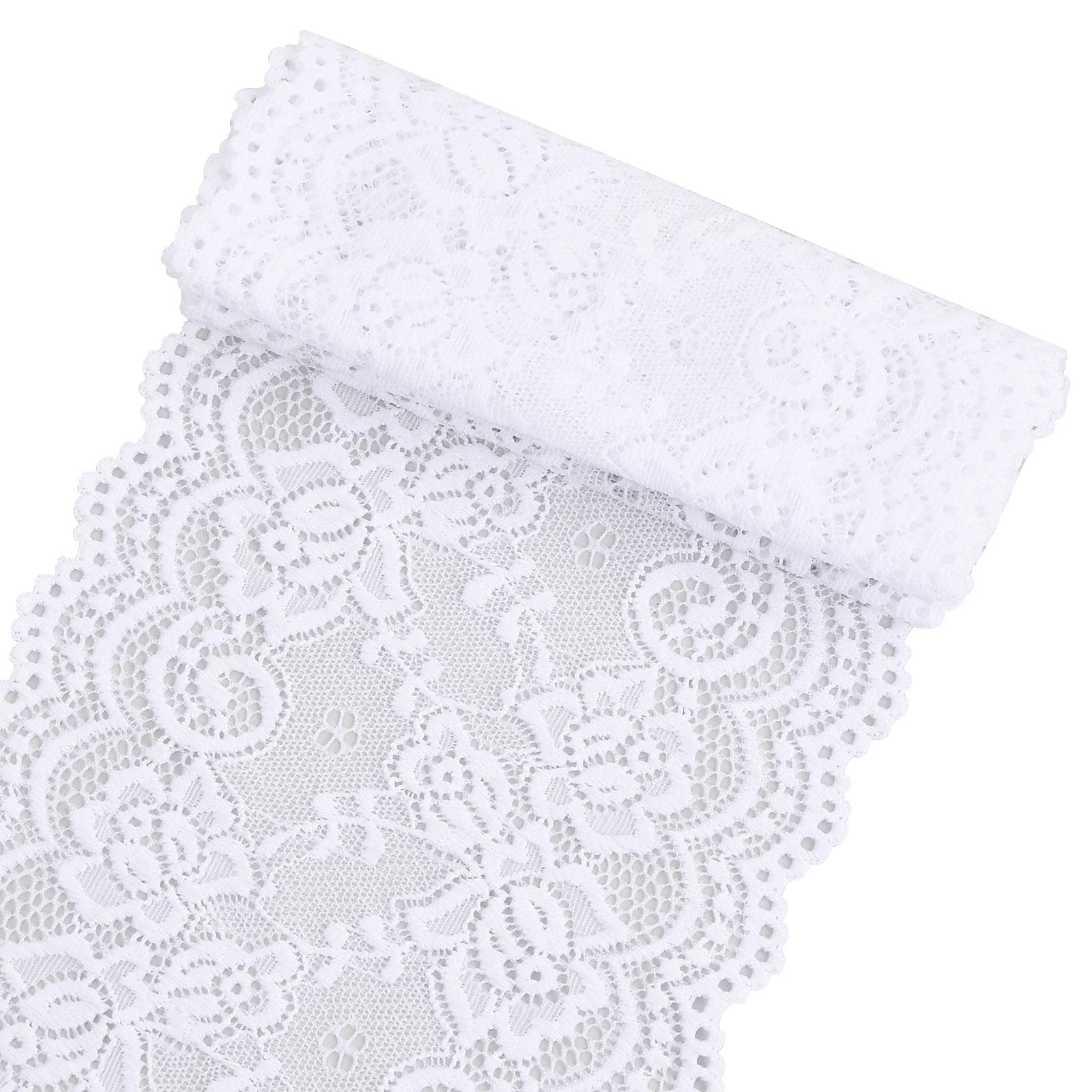 Tinsellns White Lace Ribbon, Vintage Floral Pattern Lace Trim, Wide Decorative Broderie Anglaise Fabric Lace Trimming for Dressmaking, Sewing, Gift Wrapping, Bridal Wedding Decorations (6in x 38.6in)