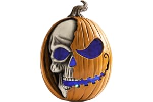 Bechivie Light Up Jack O Lantern Pumpkin, 11x8 Inch Halloween Decorations Outdoor, Large Spooky Scary Decorative Resin Pumpkin Figurine, Indoor Table Top Desk Shelf Mantel Home Decor