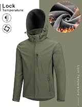 33,000ft Men’s Softshell Waterproof Jacket Olive Green 3XL Fleece Lining view 4