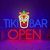 Tiki Bar Neon Sign, Tiki Bar Open Led Neon Light Signs for Wall Decor Hawaii Luau Party Outdoor Decorations for Pub Bistro Night Club Home Man Cave Gift Dimmable USB Powered Red(16.9"*11.4")