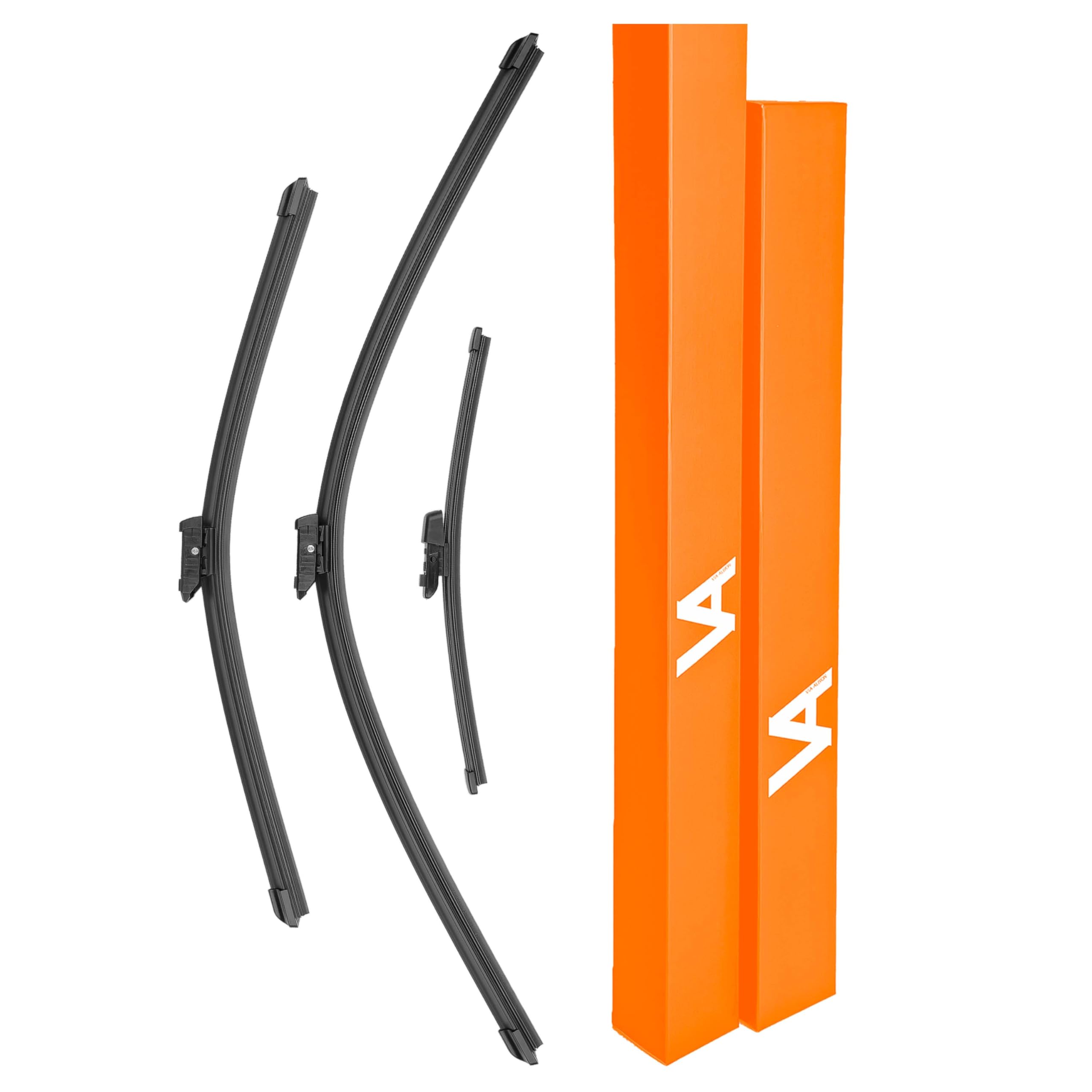 Via Albion VA Set of Wiper Blades for VW Polo Mk5 (2009-2017) - UK RHD - Front Windscreen (24, 16 inch) & Rear Window (11 inch) Replacements, All-Weather