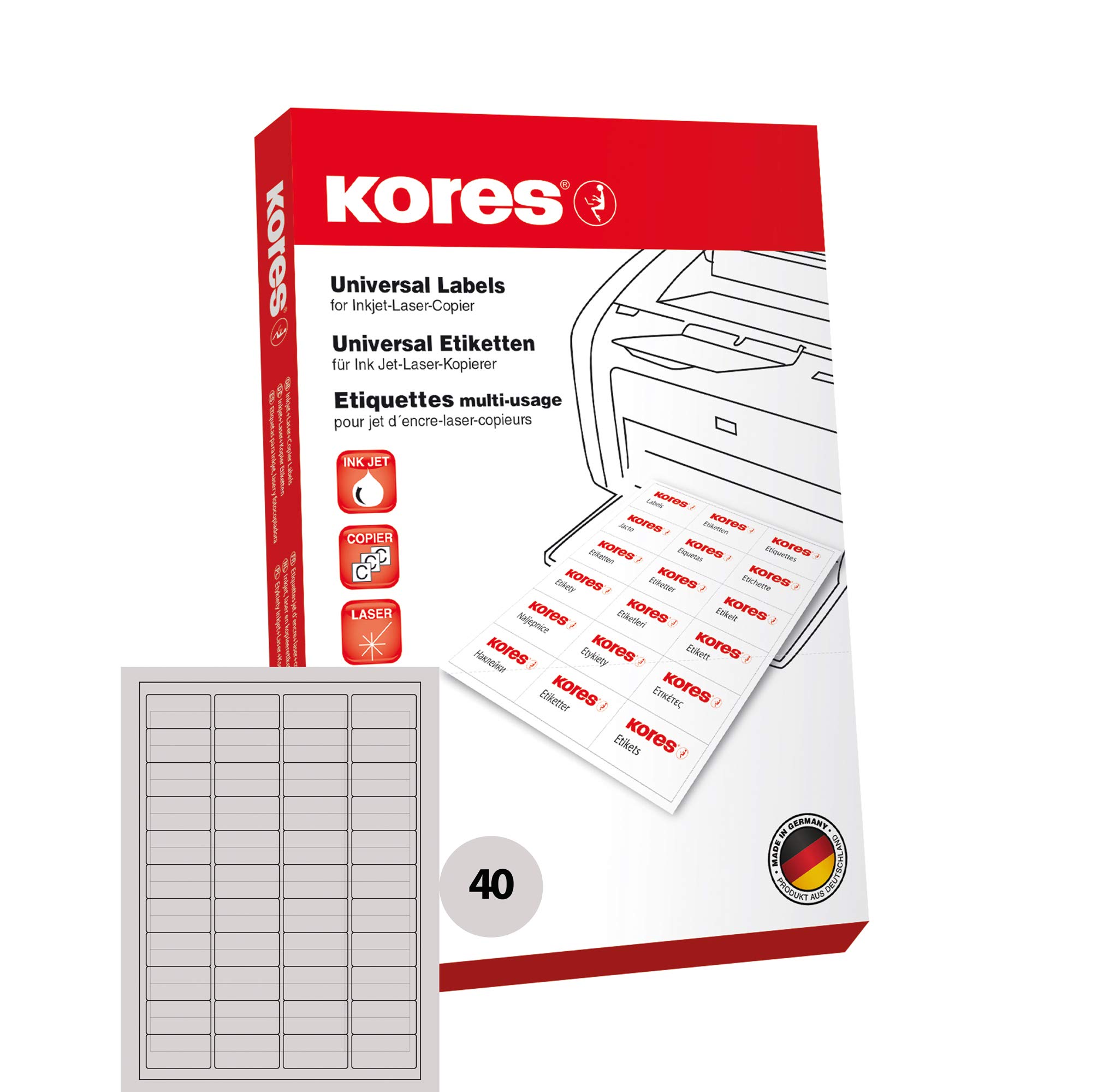 Kores - Universal Self-Adhesive Labels, Format 48,5 x 25,4 mm, White - Pack of 100 Sheets