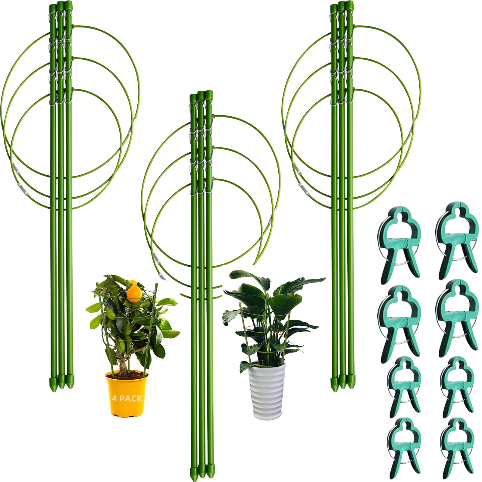 Plants Support Cage Garden Plant Support Ring 3 Pack Adjustable Tomato Growing Cages with 4 Clips Plants Stakes for Climbing Vine Plants, 45CM